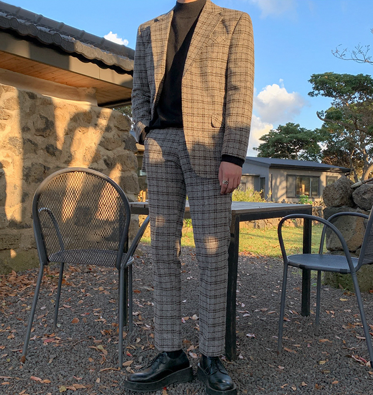 RT No. 3464 PLAID BLAZER JK & ANKLE CROPPED PANTS