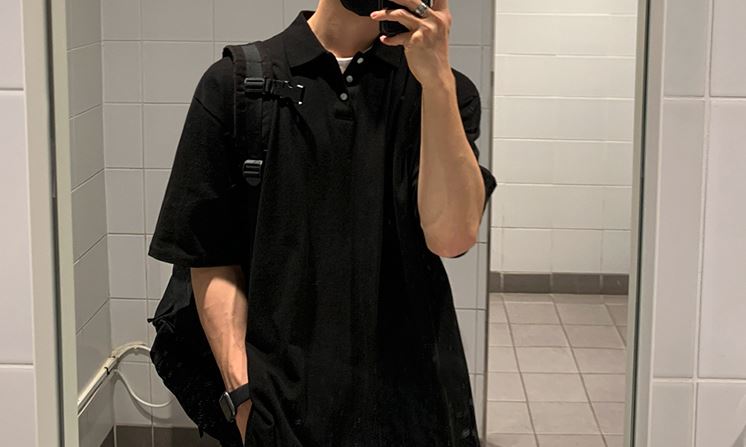 RT No. 5071 BLACK HALF SLEEVE BUTTON-UP COLLAR SHIRT