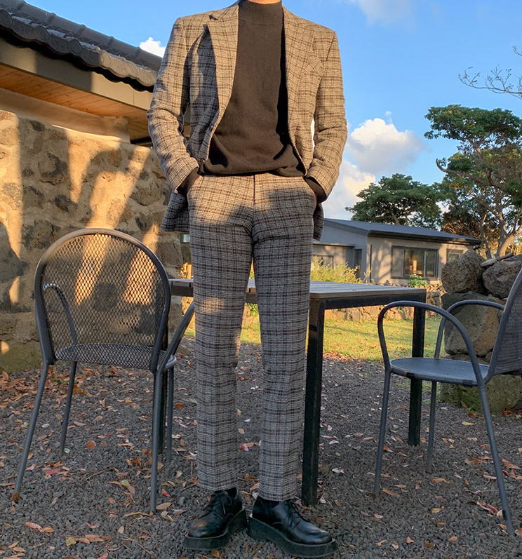 RT No. 3464 PLAID BLAZER JK & ANKLE CROPPED PANTS