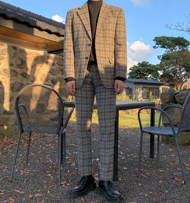 RT No. 3464 PLAID BLAZER JK & ANKLE CROPPED PANTS