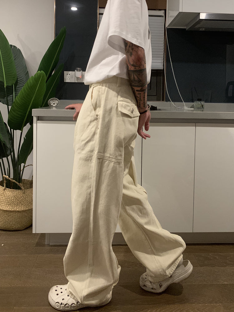 RT No. 5444 CREAM BAGGY LOOSE STRAIGHT WIDE JEANS