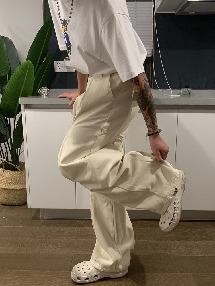 RT No. 5444 CREAM BAGGY LOOSE STRAIGHT WIDE JEANS