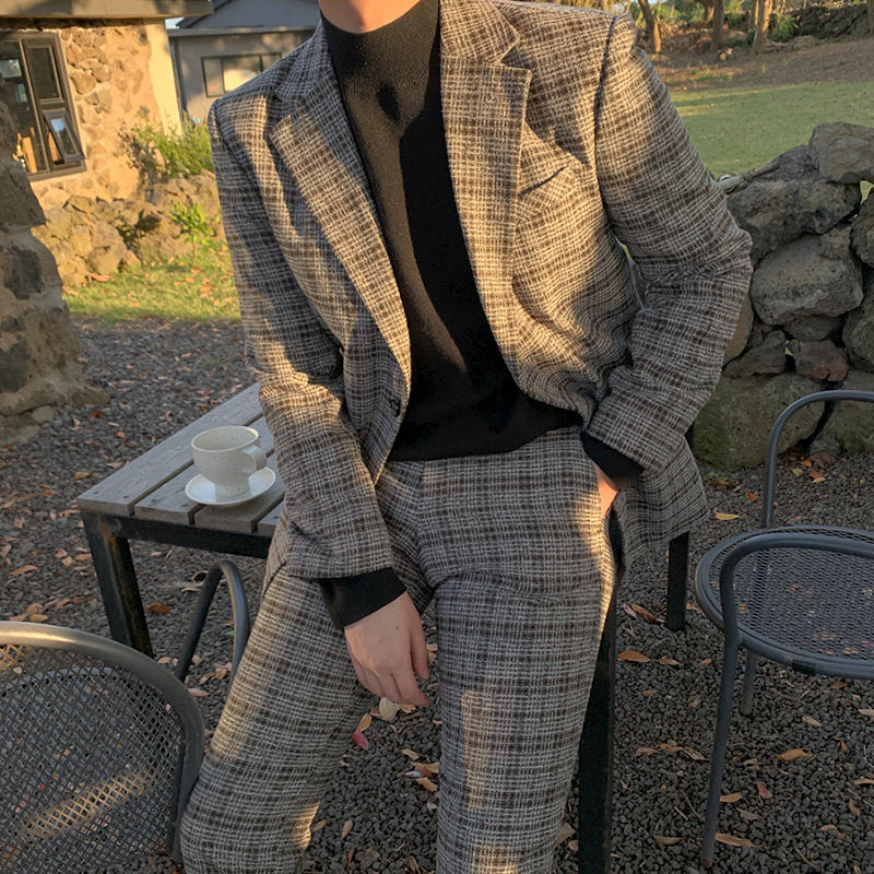 RT No. 3464 PLAID BLAZER JK & ANKLE CROPPED PANTS