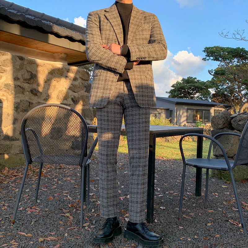 RT No. 3464 PLAID BLAZER JK & ANKLE CROPPED PANTS
