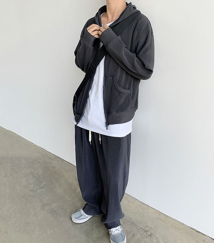 RT No. 4495 PLEATED ZIP UP HOODIE & WIDE PANTS (TOP & BOTTOM)