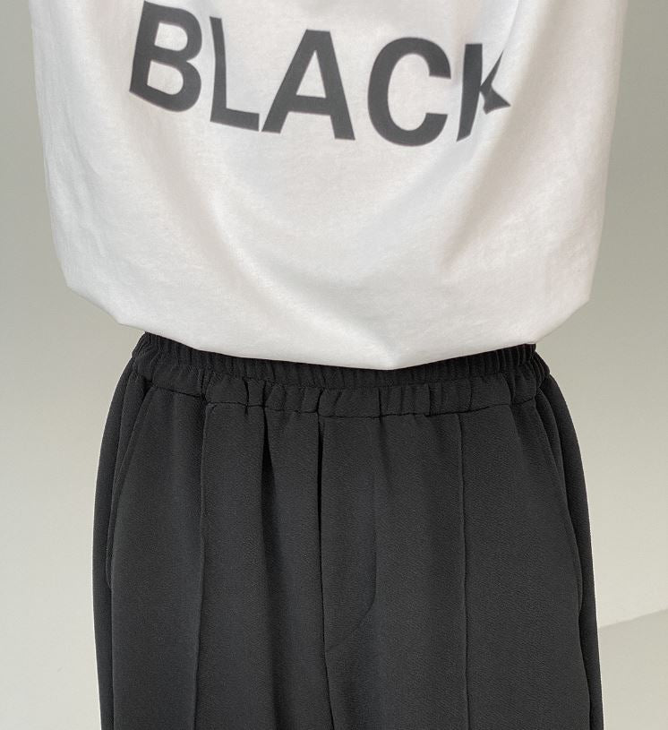 RT No. 5182 BLACK ELASTIC WAIST STRAIGHT PANTS