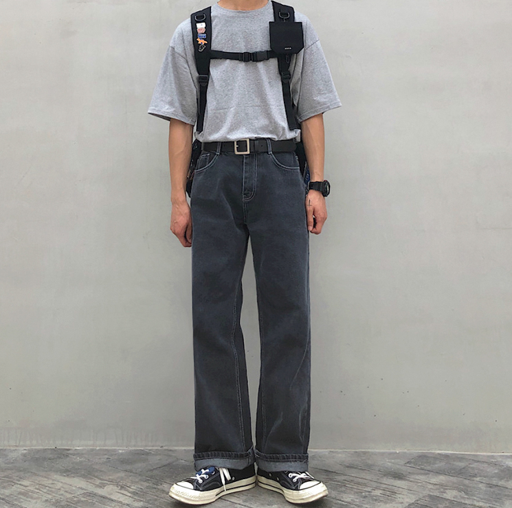 RT No. 4427 GRAY STRAIGHT WIDE JEANS