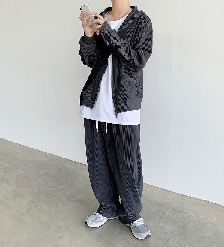 RT No. 4495 PLEATED ZIP UP HOODIE & WIDE PANTS (TOP & BOTTOM)