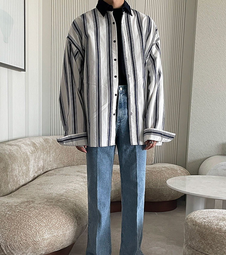 RT No. 4198 STRIPED VERTICAL TWO TONE COLLAR SHIRT