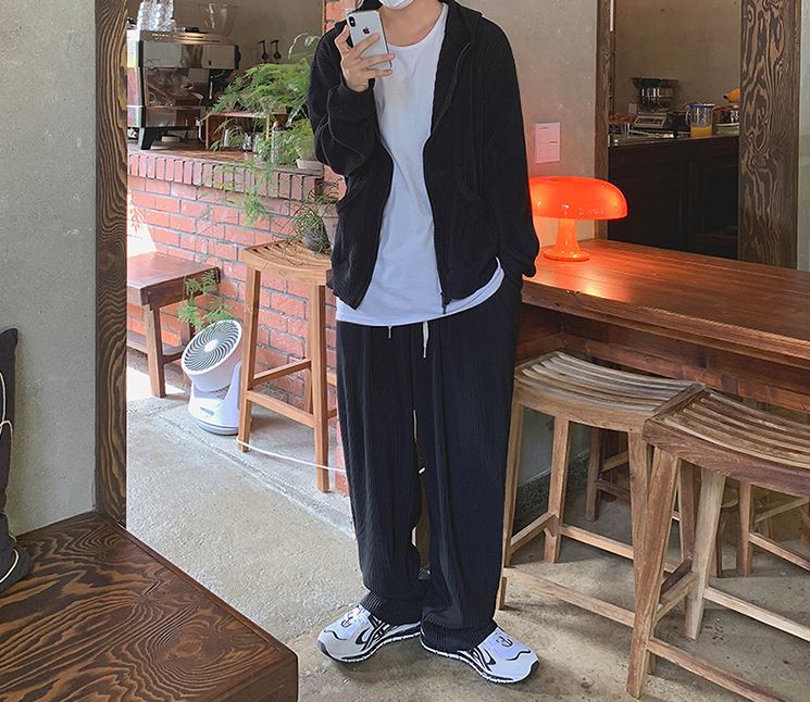 RT No. 4495 PLEATED ZIP UP HOODIE & WIDE PANTS (TOP & BOTTOM)