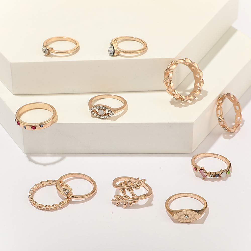 Boho Rhinestones Rings Set