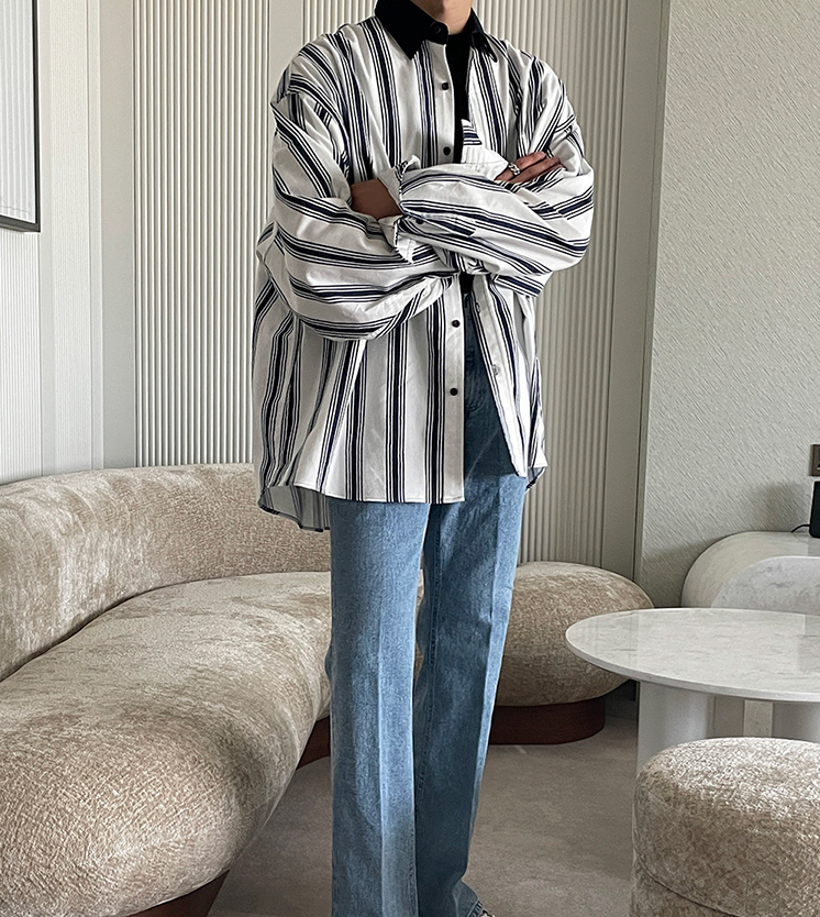 RT No. 4198 STRIPED VERTICAL TWO TONE COLLAR SHIRT