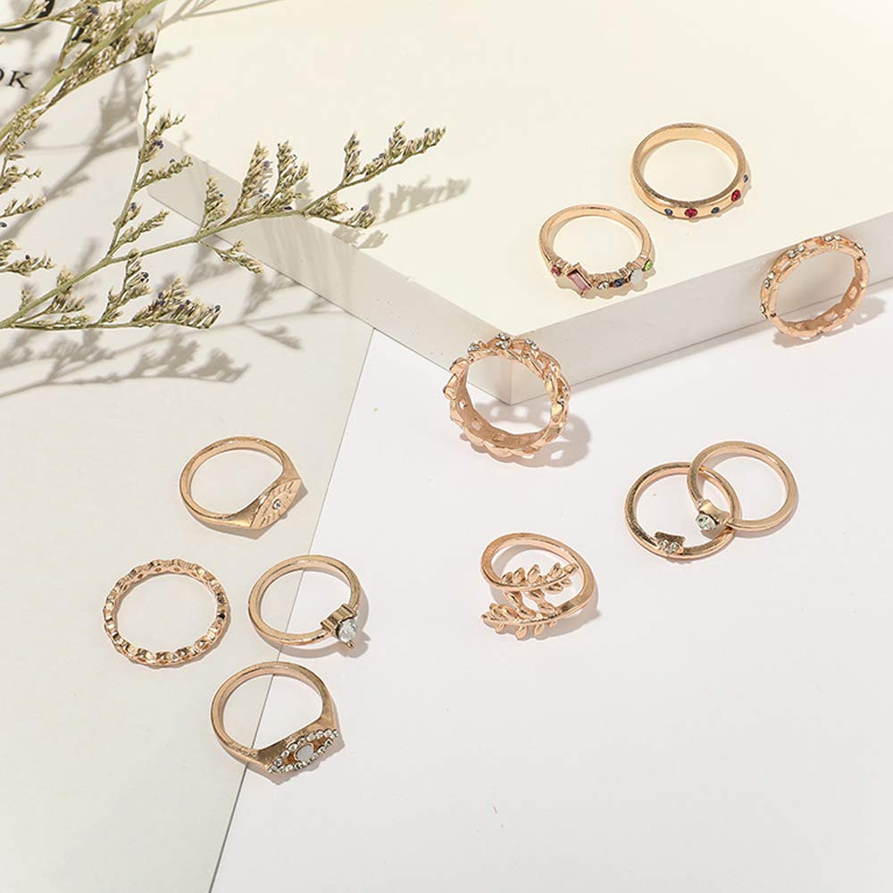 Boho Rhinestones Rings Set
