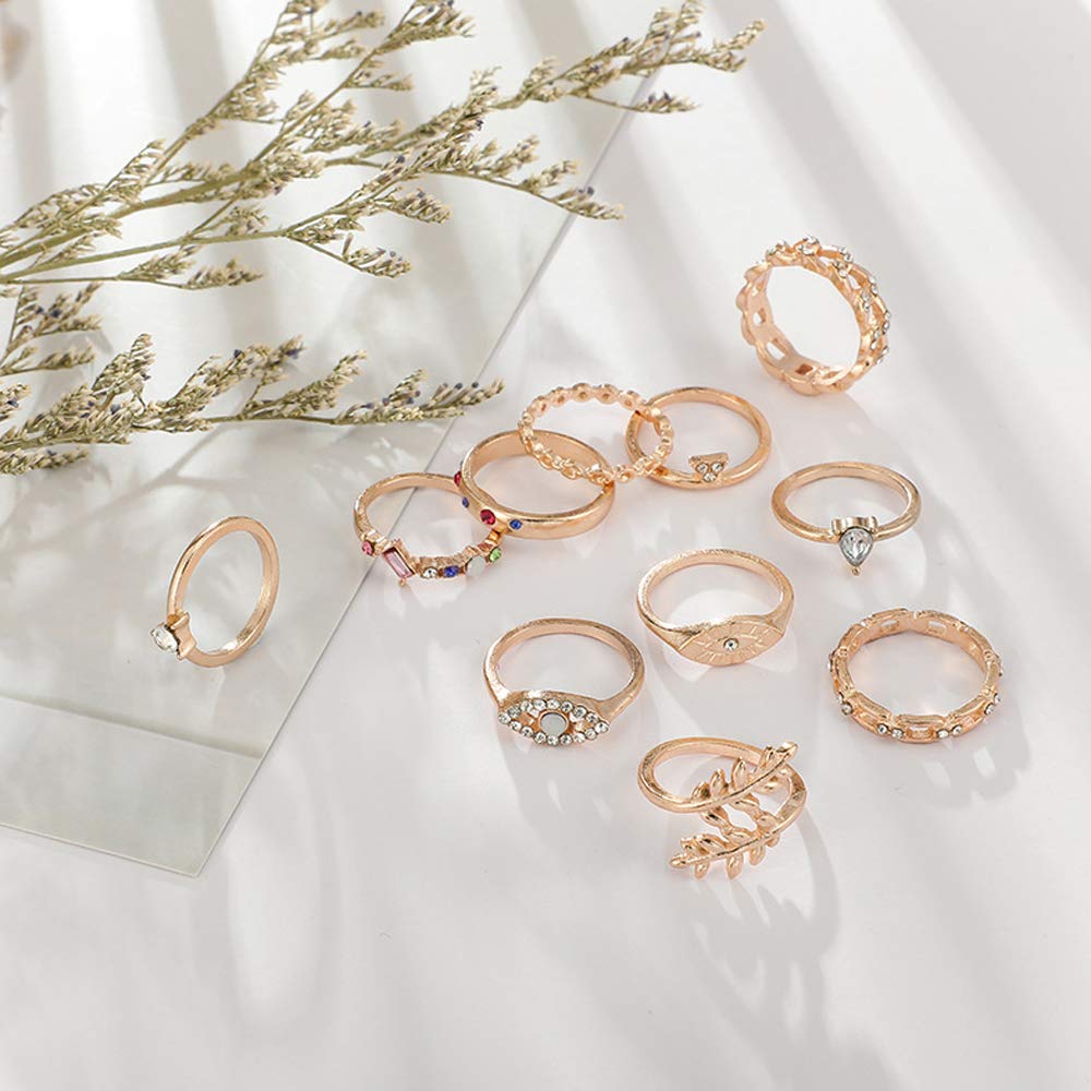 Boho Rhinestones Rings Set