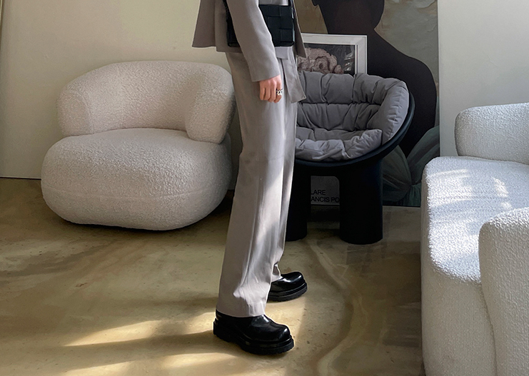 RT No. 4195 GRAY SUIT JK & WIDE PANTS