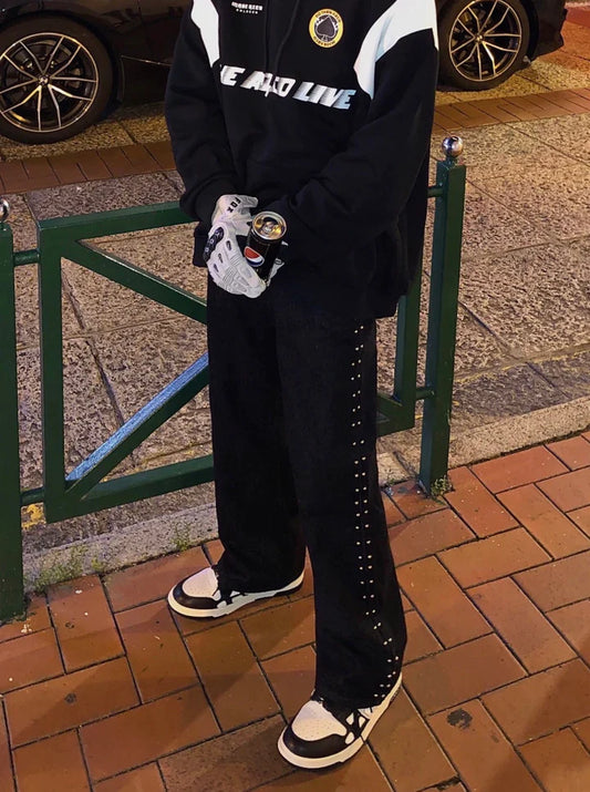 RT No. 5475 BLACK SIDE BUTTON STRAIGHT PANTS