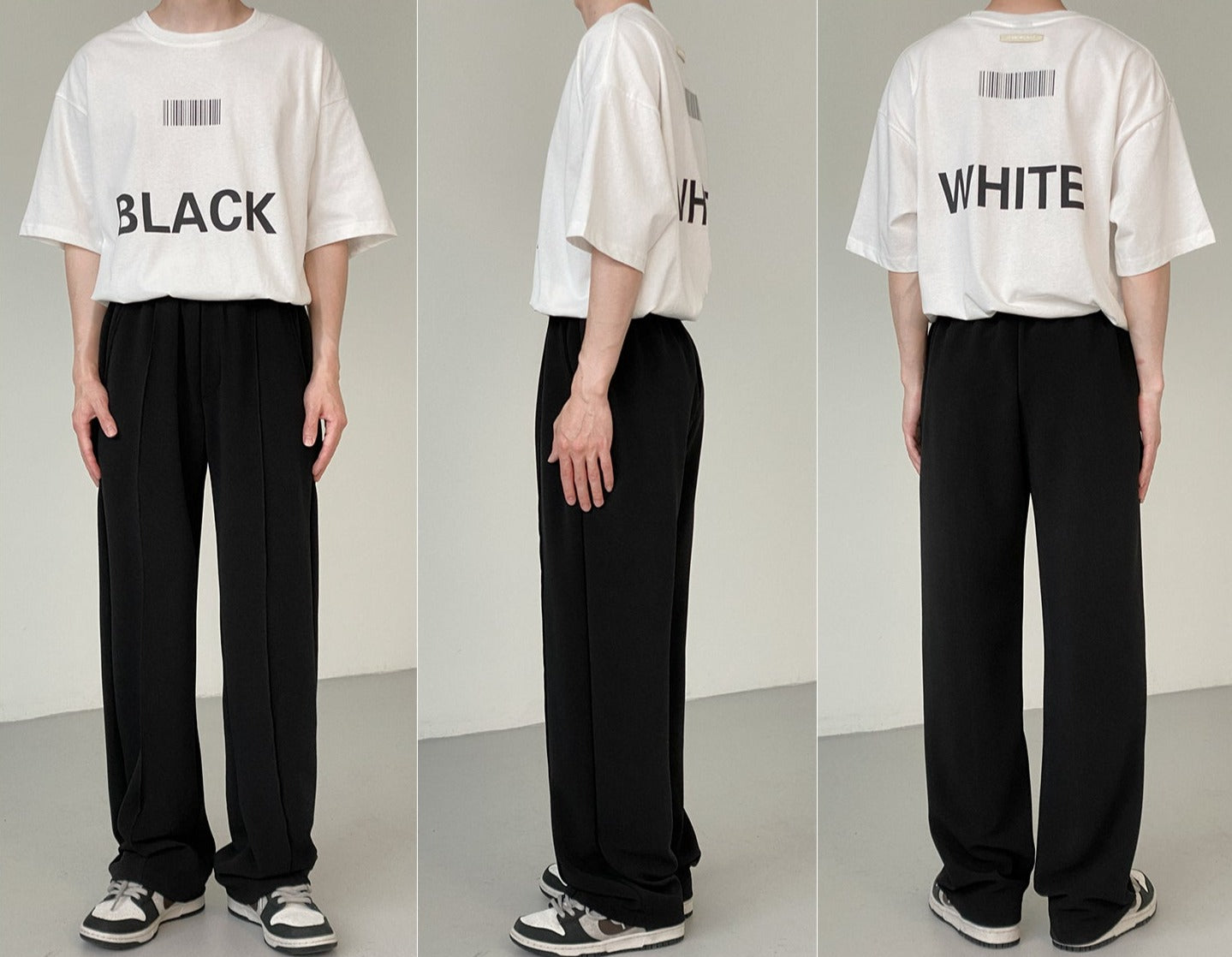 RT No. 5182 BLACK ELASTIC WAIST STRAIGHT PANTS