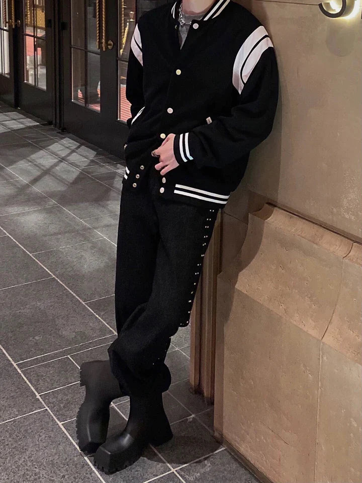 RT No. 5475 BLACK SIDE BUTTON STRAIGHT PANTS