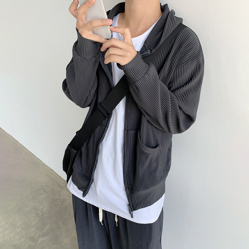 RT No. 4495 PLEATED ZIP UP HOODIE & WIDE PANTS (TOP & BOTTOM)