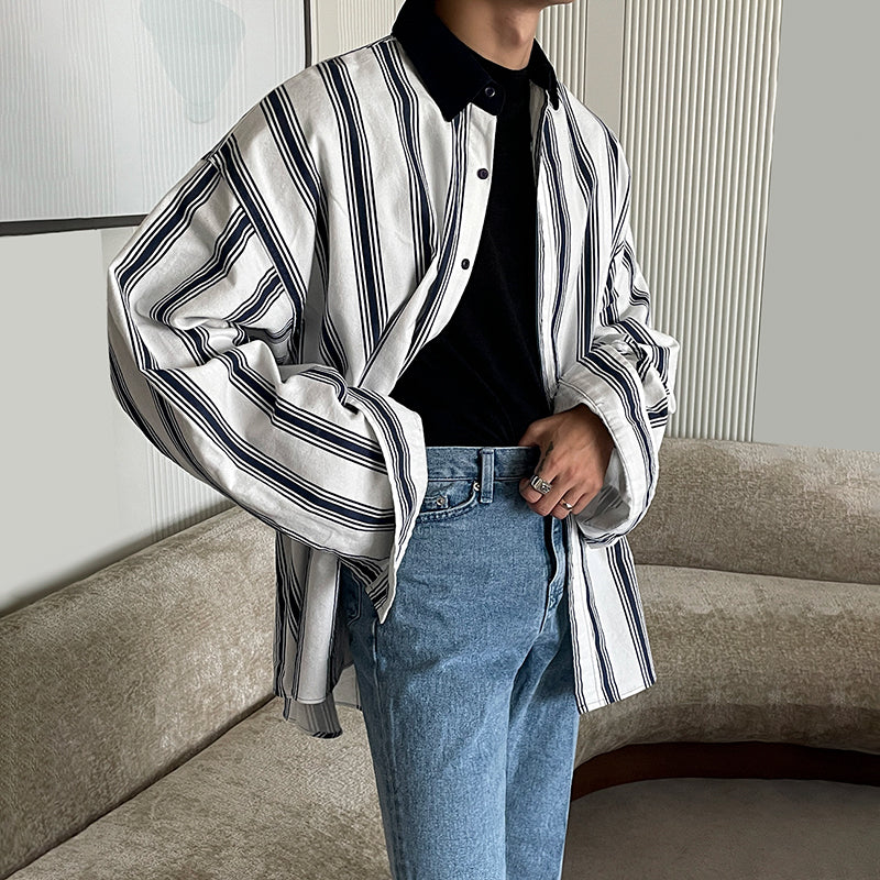 RT No. 4198 STRIPED VERTICAL TWO TONE COLLAR SHIRT