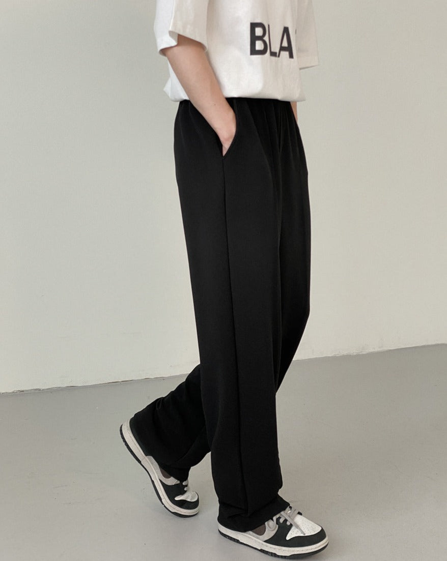 RT No. 5182 BLACK ELASTIC WAIST STRAIGHT PANTS