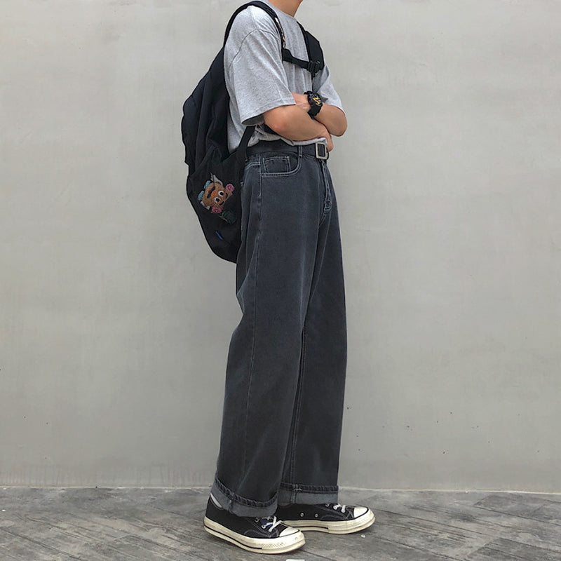 RT No. 4427 GRAY STRAIGHT WIDE JEANS