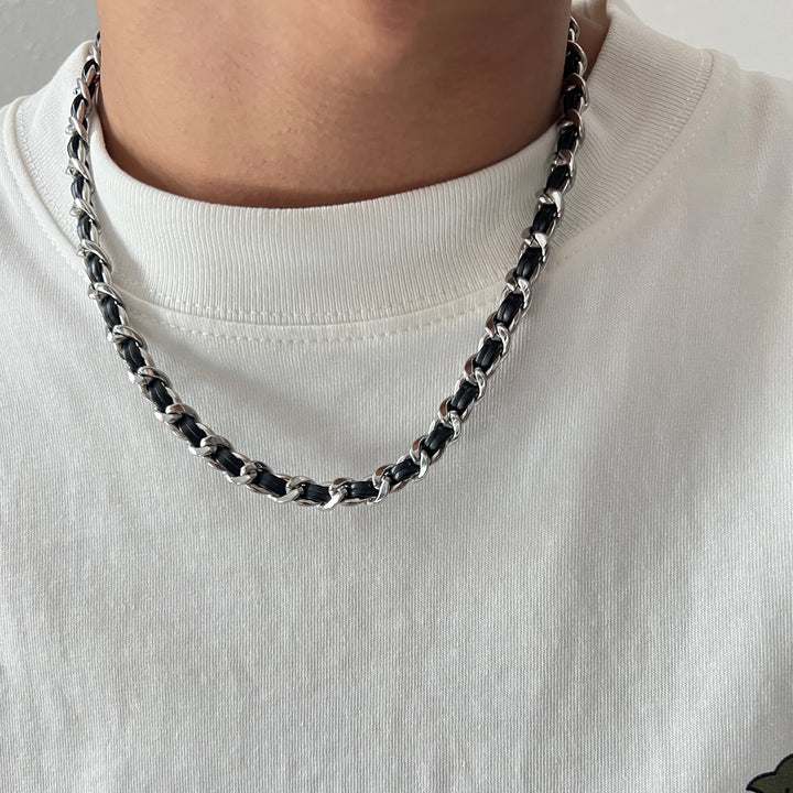 LEATHER WRAPPED CUBAN CHAIN NECKLACE