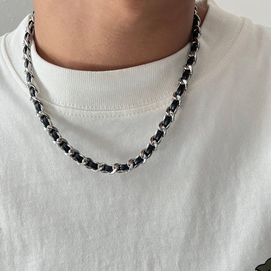 LEATHER WRAPPED CUBAN CHAIN NECKLACE