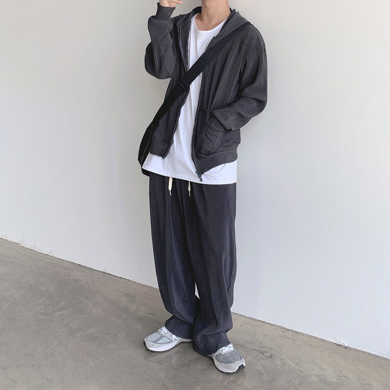 RT No. 4495 PLEATED ZIP UP HOODIE & WIDE PANTS (TOP & BOTTOM)