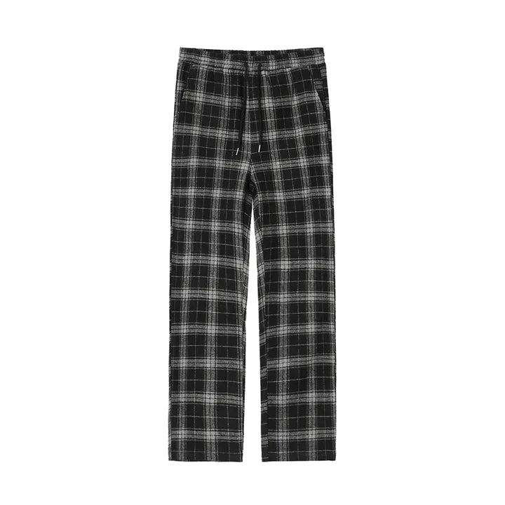 RT No. 5513 BLACK PLAID WIDE STRAIGHT CASUAL PANTS
