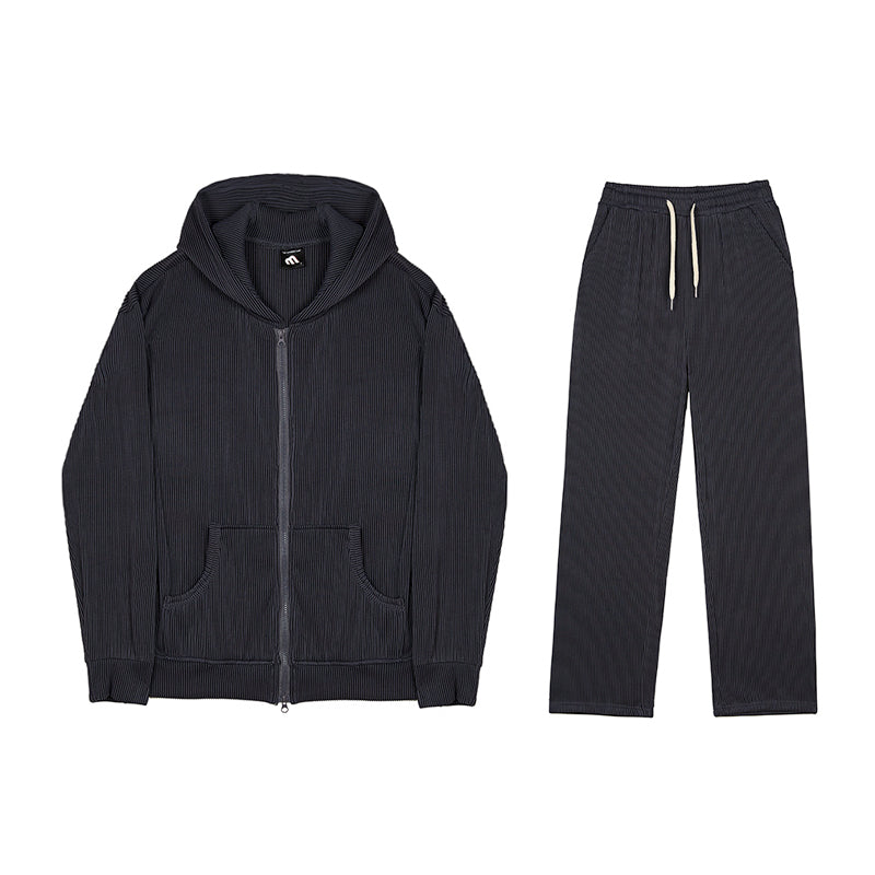 RT No. 4495 PLEATED ZIP UP HOODIE & WIDE PANTS (TOP & BOTTOM)
