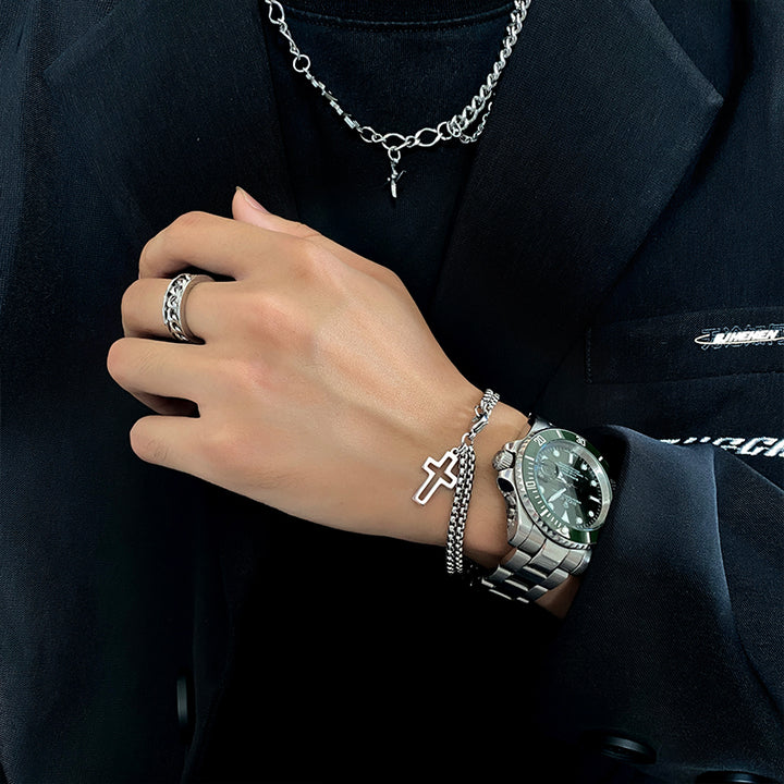 CROSS DOUBLE LAYER CHAIN BRACELET