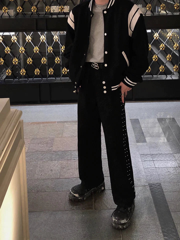 RT No. 5475 BLACK SIDE BUTTON STRAIGHT PANTS