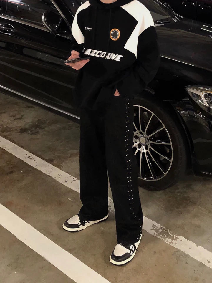 RT No. 5475 BLACK SIDE BUTTON STRAIGHT PANTS