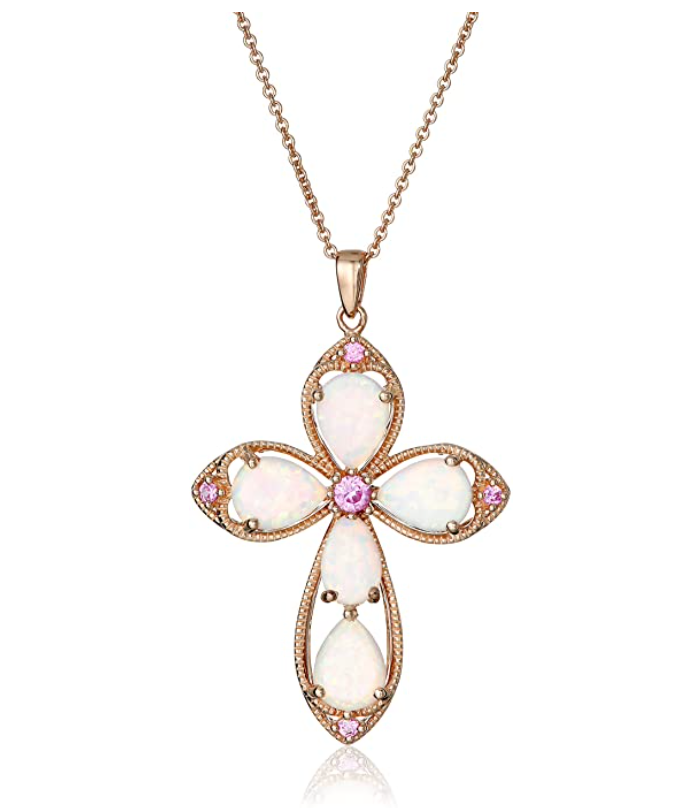 Pink Sapphire Cross Pendant Necklace